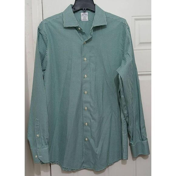 Brooks brothers mens size 16.5 regent shirt button down gingham plaid green - Picture 2 of 7